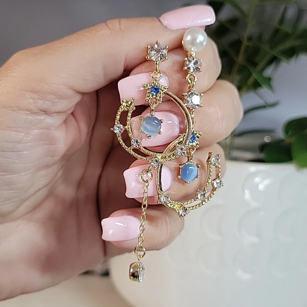 Celestial Embellished Drop Earrings, S925 - Picture 3 of 9
